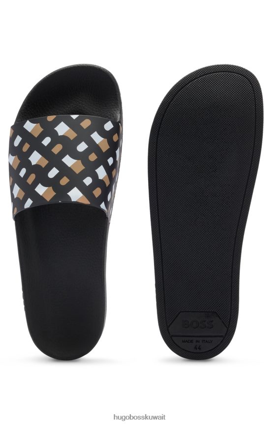 4TFNJN4994 أسود Hugo Boss شرائح Hugo Monogram باللون الأسود مع وسادة قدم محيطية
