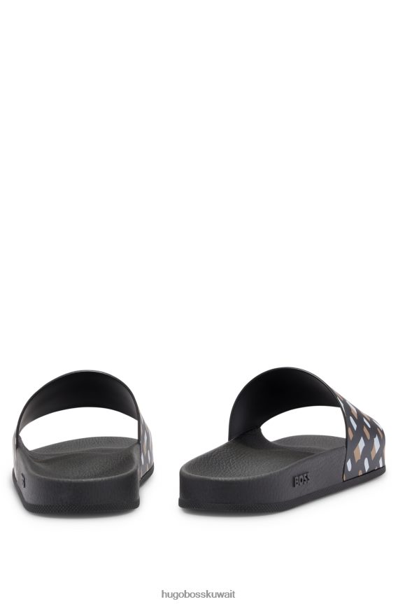 4TFNJN4994 أسود Hugo Boss شرائح Hugo Monogram باللون الأسود مع وسادة قدم محيطية