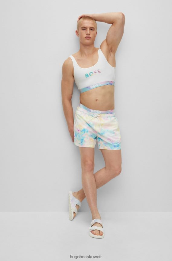 4TFNJN4999 أبيض Hugo Boss شرائح مزدوجة الحزام مع عمل فني متعدد الألوان باللون الأبيض