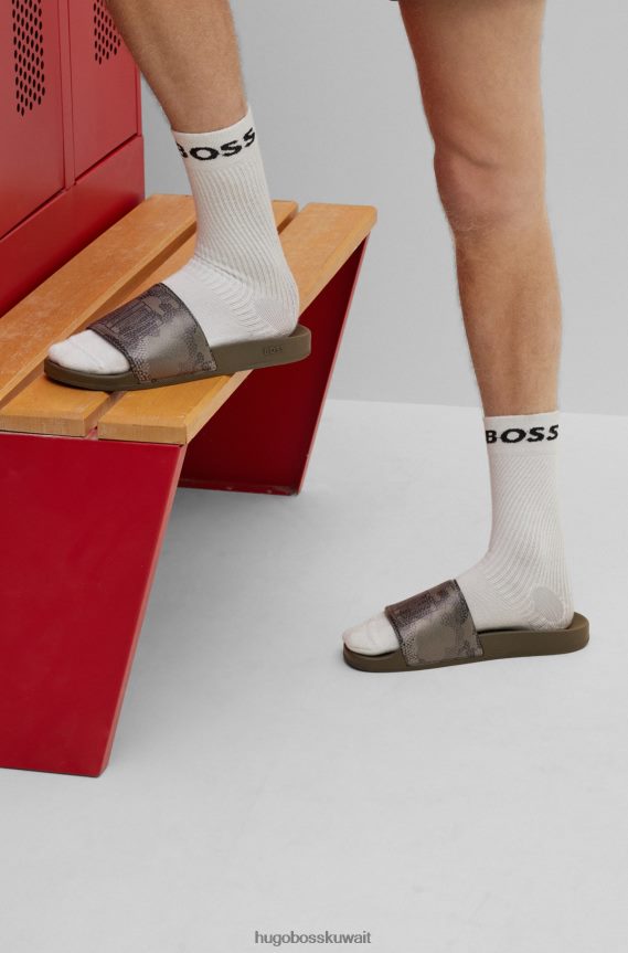 4TFNJN5001 أخضر Hugo Boss شرائح Hugo باللون الأخضر المموه مع علامة تجارية تعاونية