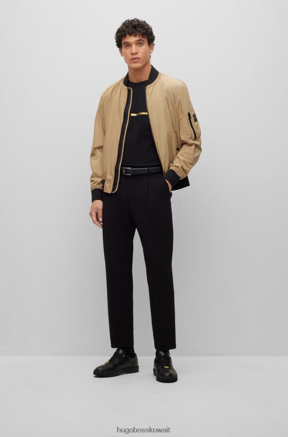 4TFNJN5005 أسود Hugo Boss حذاء رياضي هوغو من الجلد مع حلقة دانتيل ذهبية اللون تحمل العلامة التجارية باللون الأسود