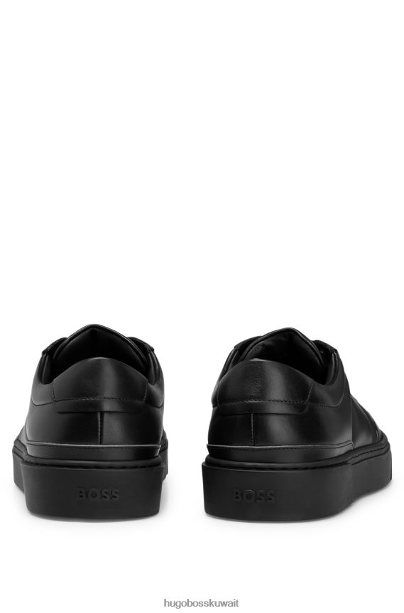 4TFNJN5005 أسود Hugo Boss حذاء رياضي هوغو من الجلد مع حلقة دانتيل ذهبية اللون تحمل العلامة التجارية باللون الأسود