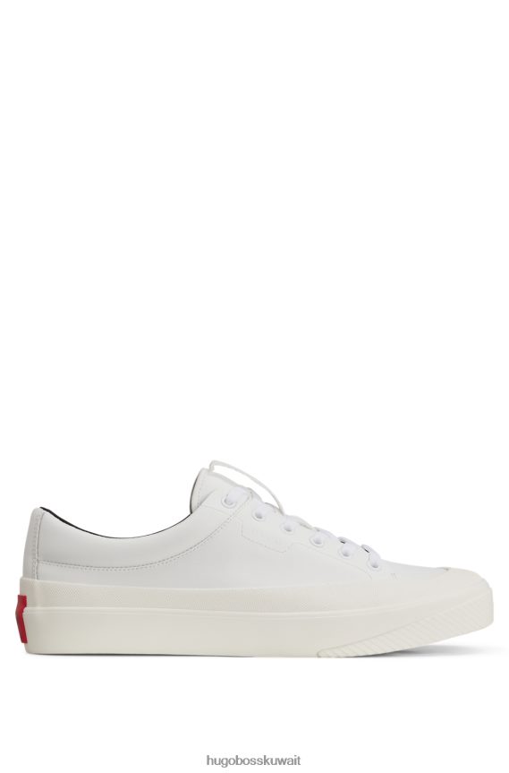 4TFNJN5007 أبيض Hugo Boss حذاء رياضي أبيض منخفض الارتفاع يحمل شعار الشعار مع هوغو من الجلد المربوط