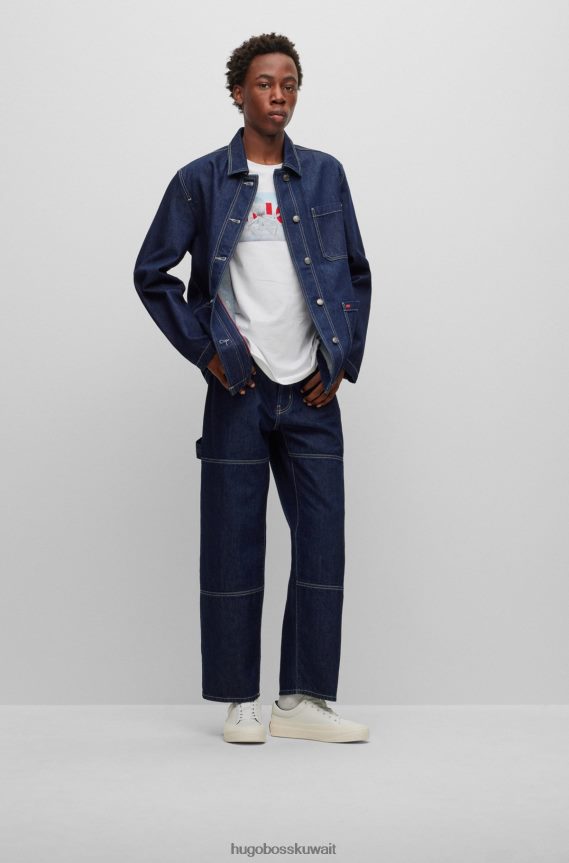 4TFNJN5007 أبيض Hugo Boss حذاء رياضي أبيض منخفض الارتفاع يحمل شعار الشعار مع هوغو من الجلد المربوط