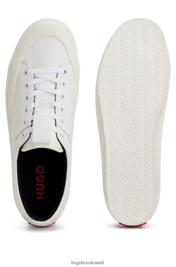 4TFNJN5007 أبيض Hugo Boss حذاء رياضي أبيض منخفض الارتفاع يحمل شعار الشعار مع هوغو من الجلد المربوط