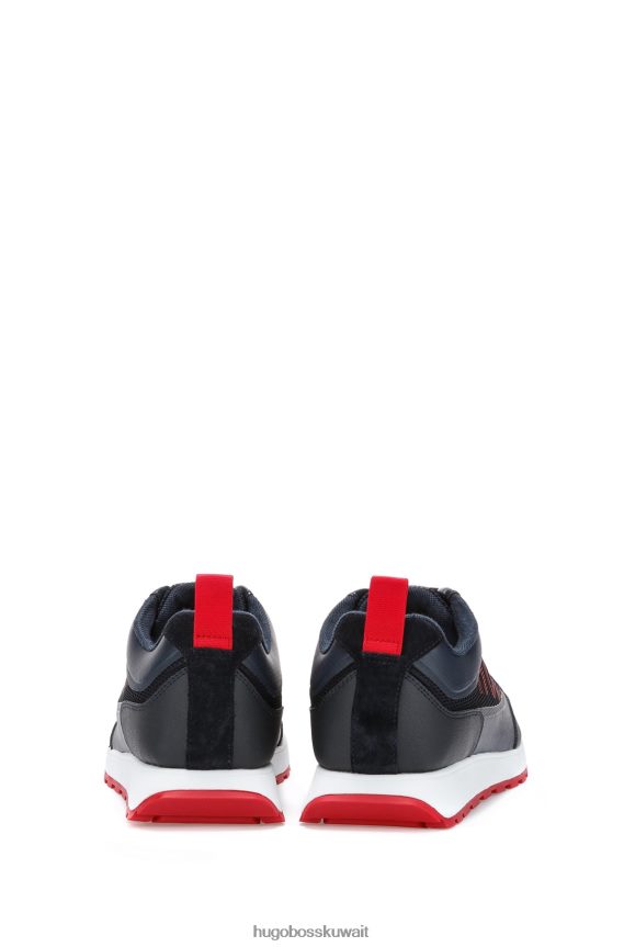 4TFNJN5008 أزرق غامق Hugo Boss حذاء رياضي بشعار شبكي مفتوح وجلد صناعي مطاطي من هوغو باللون الأزرق الداكن