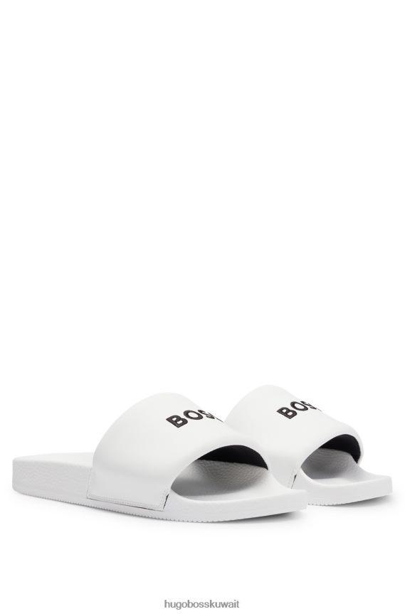 4TFNJN5009 أبيض Hugo Boss شبشب هوغو أبيض إيطالي الصنع مع شعار مطرز