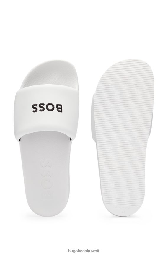 4TFNJN5009 أبيض Hugo Boss شبشب هوغو أبيض إيطالي الصنع مع شعار مطرز