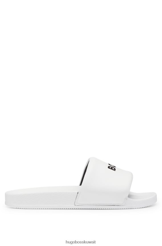 4TFNJN5009 أبيض Hugo Boss شبشب هوغو أبيض إيطالي الصنع مع شعار مطرز
