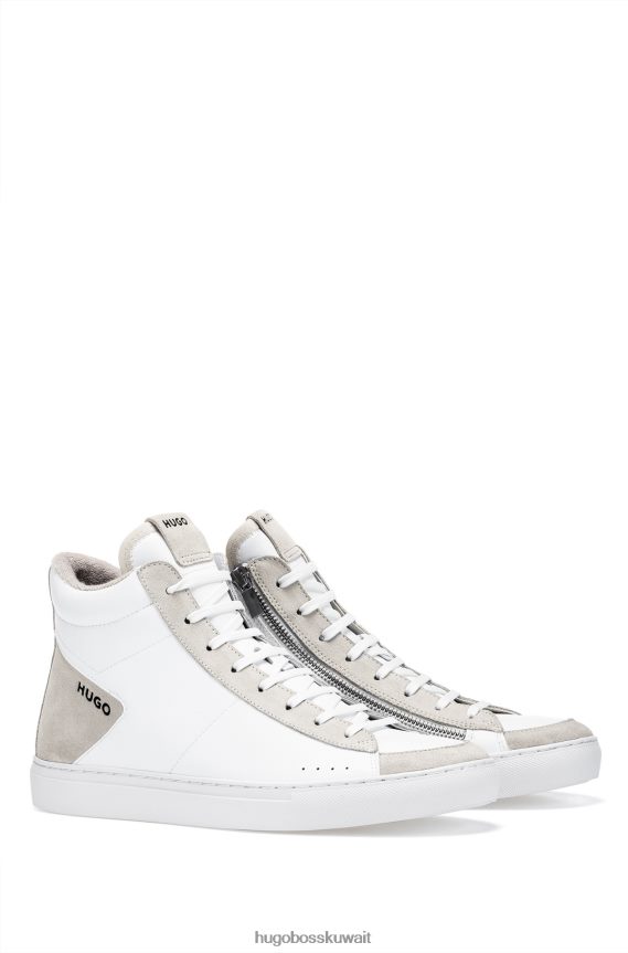 4TFNJN5011 أبيض Hugo Boss حذاء هوغو عالي الجودة مصنوع من الجلد والسويدي باللون الأبيض