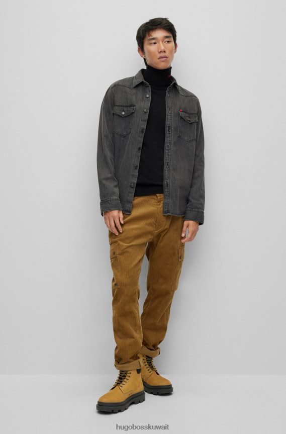 4TFNJN5012 أصفر Hugo Boss نصف حذاء من جلد نوبوك مع ياقة هوغو صفراء تحمل العلامة التجارية