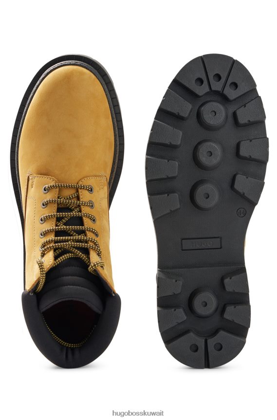 4TFNJN5012 أصفر Hugo Boss نصف حذاء من جلد نوبوك مع ياقة هوغو صفراء تحمل العلامة التجارية