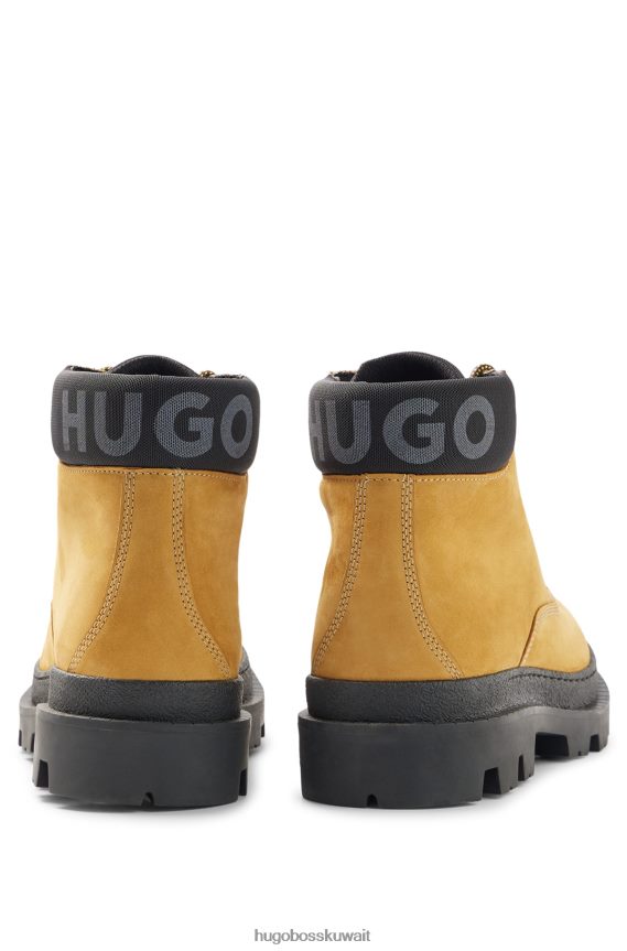 4TFNJN5012 أصفر Hugo Boss نصف حذاء من جلد نوبوك مع ياقة هوغو صفراء تحمل العلامة التجارية