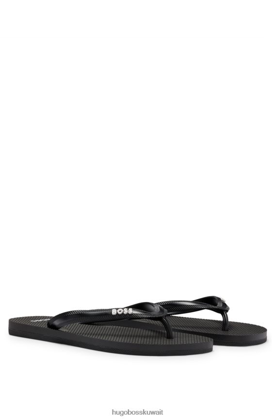 4TFNJN5013 أسود Hugo Boss شبشب أسود إيطالي الصنع مع حزام هوغو ذو علامة تجارية