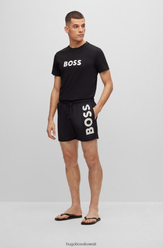 4TFNJN5013 أسود Hugo Boss شبشب أسود إيطالي الصنع مع حزام هوغو ذو علامة تجارية