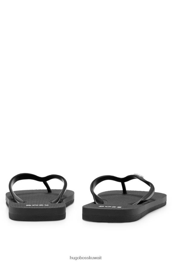 4TFNJN5013 أسود Hugo Boss شبشب أسود إيطالي الصنع مع حزام هوغو ذو علامة تجارية