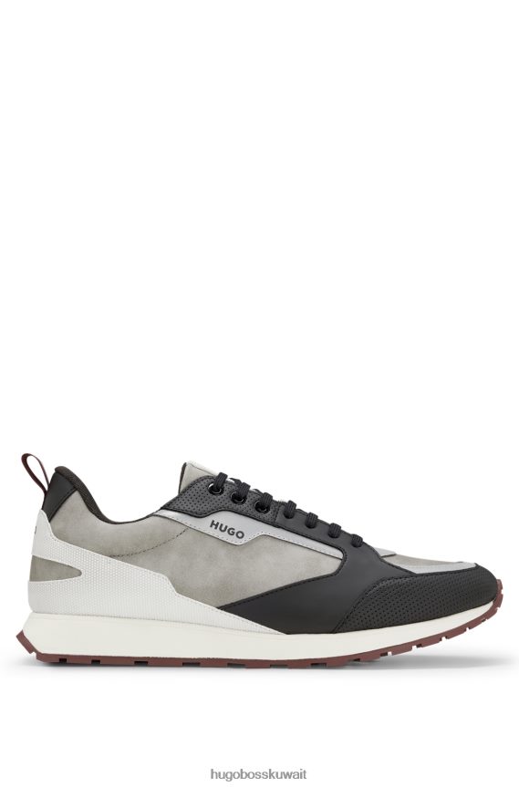 4TFNJN5015 رمادي فاتح Hugo Boss حذاء رياضي هوغو باللون الرمادي الفاتح مع جلد صناعي وشبكة