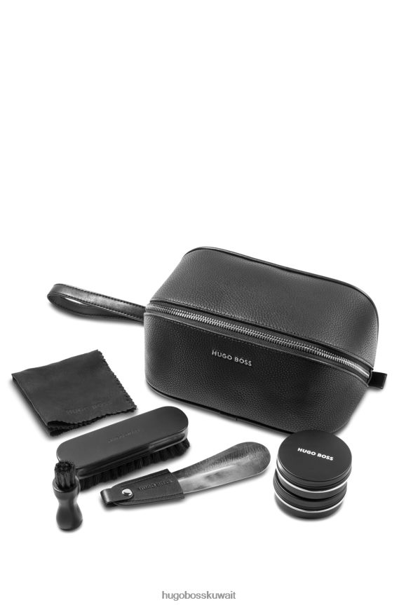 4TFNJN5016 أسود Hugo Boss مجموعة العناية بالأحذية السوداء من هوغو في حقيبة من الجلد الصناعي المحبب
