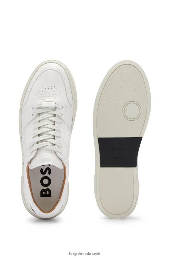 4TFNJN5018 أبيض Hugo Boss حذاء رياضي ذو خطوط مميزة من جلد هوغو الأبيض