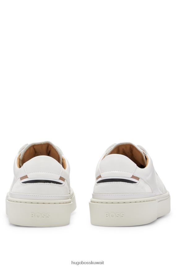 4TFNJN5018 أبيض Hugo Boss حذاء رياضي ذو خطوط مميزة من جلد هوغو الأبيض