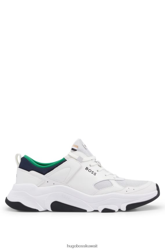 4TFNJN5020 أبيض Hugo Boss حذاء رياضي x ajbxng مصنوع من الجلد والشبك مع تفاصيل الشعار