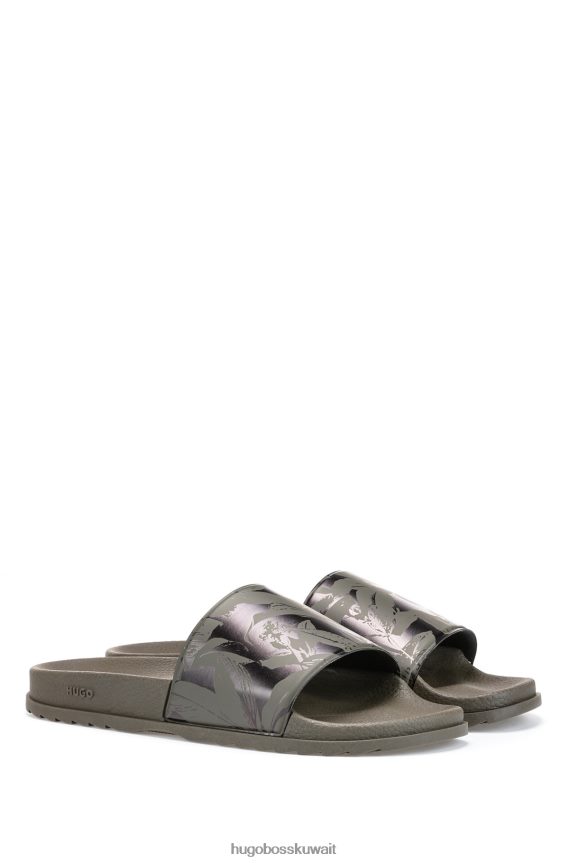 4TFNJN5027 الكاكي Hugo Boss شرائح إيطالية الصنع بطباعة أوراق الشجر كاكي هوغو