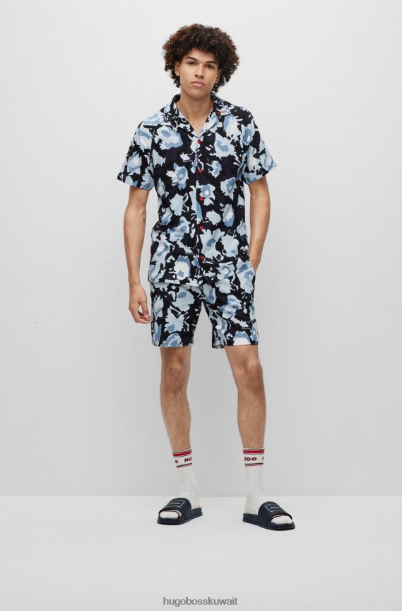 4TFNJN5029 أزرق غامق Hugo Boss شرائح بحزام عريض وشعار Hugo ذو إطار معدني باللون الأزرق الداكن