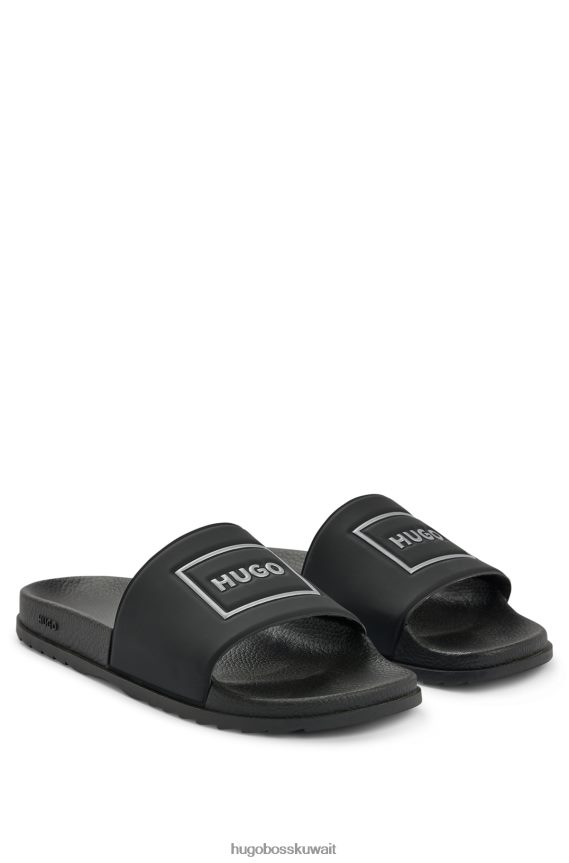 4TFNJN5030 أسود Hugo Boss شبشب هوغو باللون الأسود مع حزام عريض وشعار بإطار معدني