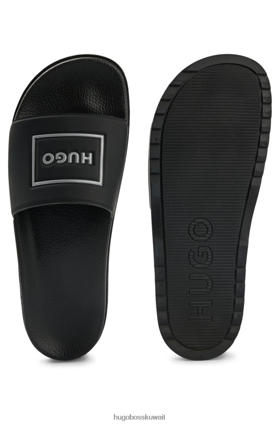 4TFNJN5030 أسود Hugo Boss شبشب هوغو باللون الأسود مع حزام عريض وشعار بإطار معدني