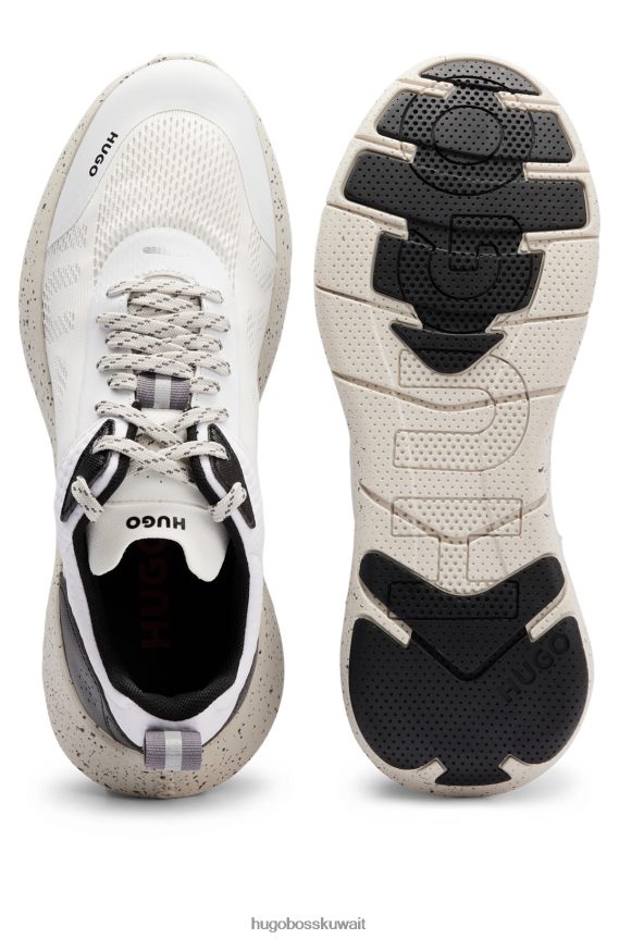 4TFNJN5034 أبيض Hugo Boss حذاء رياضي بجزء علوي شبكي باللون الأبيض مع تفاصيل زخرفية عاكسة