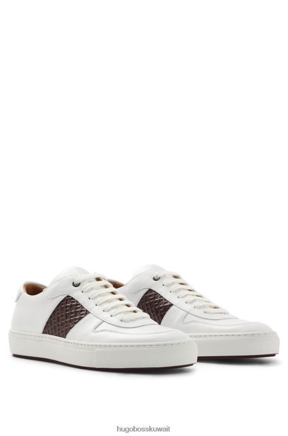 4TFNJN5040 أبيض Hugo Boss حذاء رياضي من الجلد مع شريط مطبوع عليه حرف Monogram
