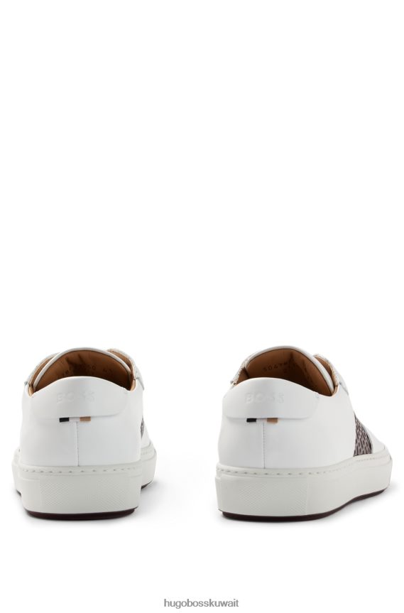 4TFNJN5040 أبيض Hugo Boss حذاء رياضي من الجلد مع شريط مطبوع عليه حرف Monogram