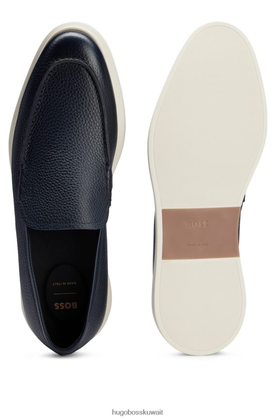 4TFNJN5042 أزرق غامق Hugo Boss حذاء لوفر من الجلد المحبب باللون الأزرق الداكن مع نعل مطاطي وغطاء خلفي ملون