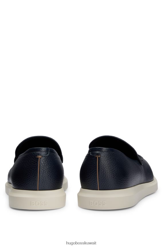 4TFNJN5042 أزرق غامق Hugo Boss حذاء لوفر من الجلد المحبب باللون الأزرق الداكن مع نعل مطاطي وغطاء خلفي ملون