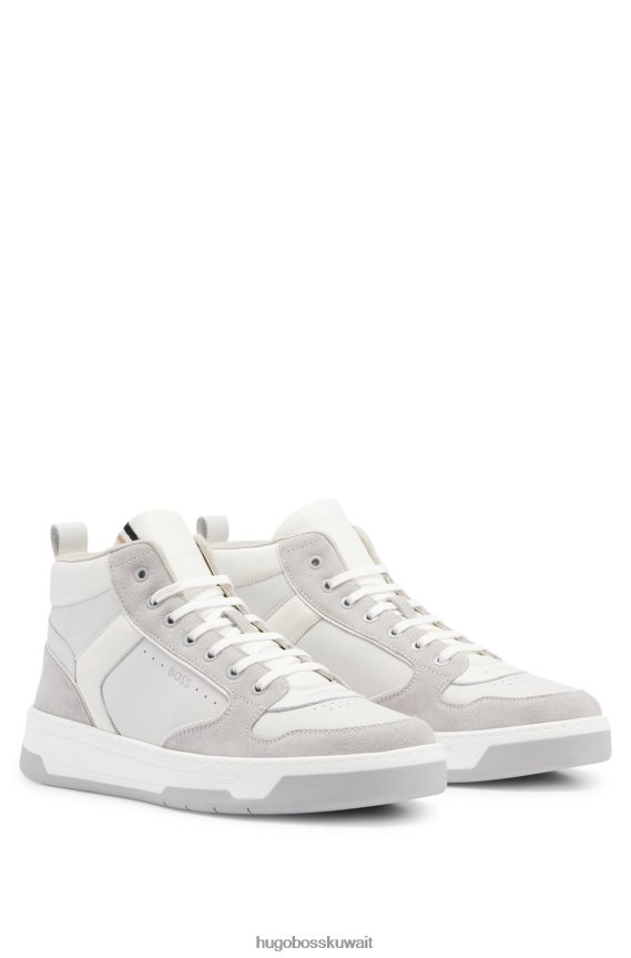 4TFNJN5043 أبيض Hugo Boss حذاء رياضي عالي الجودة من الجلد مع تفاصيل الشعار باللون الأبيض هوغو