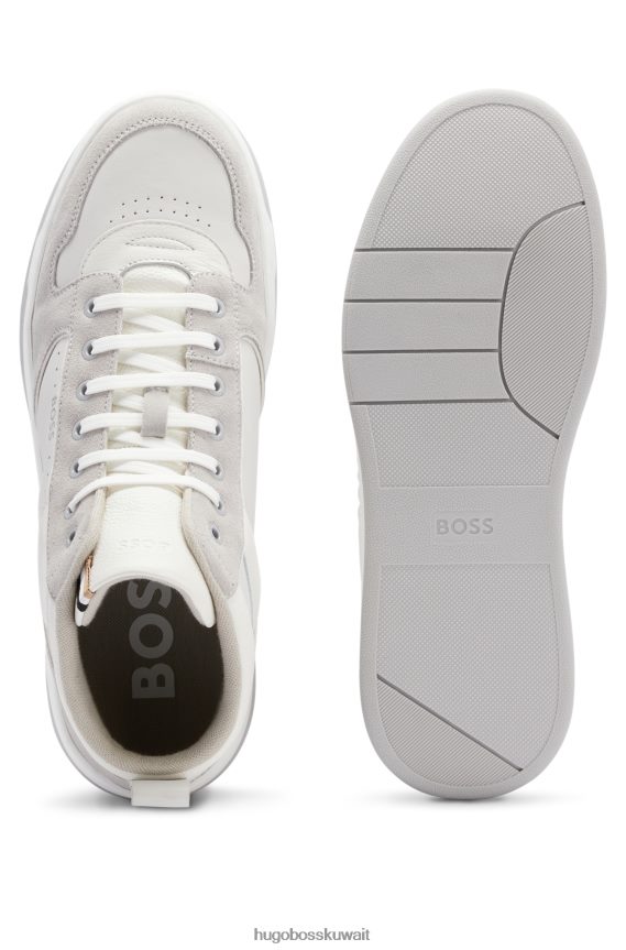 4TFNJN5043 أبيض Hugo Boss حذاء رياضي عالي الجودة من الجلد مع تفاصيل الشعار باللون الأبيض هوغو