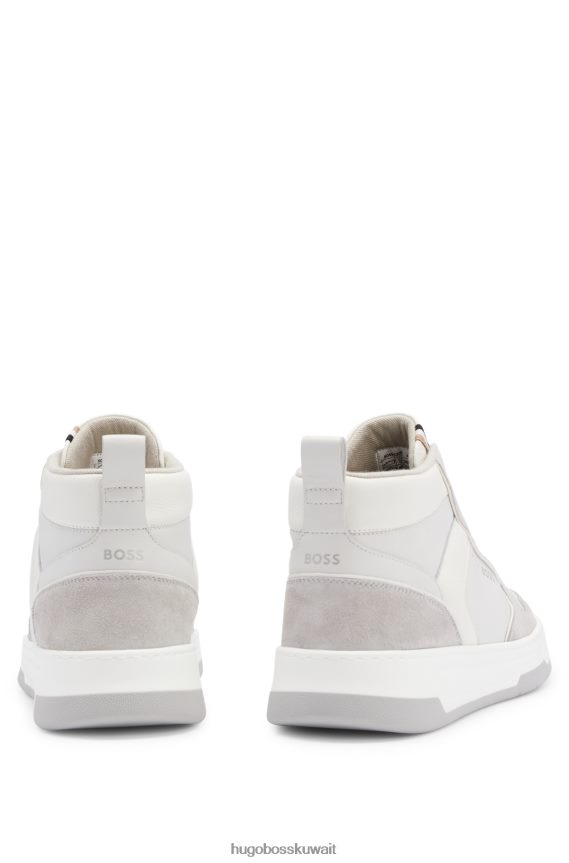 4TFNJN5043 أبيض Hugo Boss حذاء رياضي عالي الجودة من الجلد مع تفاصيل الشعار باللون الأبيض هوغو