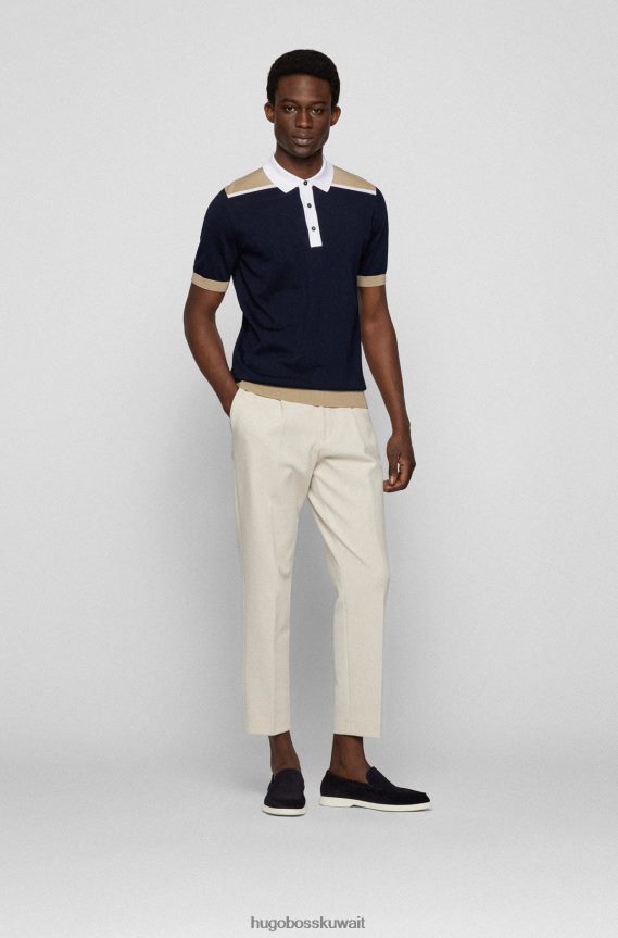 4TFNJN5048 أزرق غامق Hugo Boss الأخفاف من جلد الغزال مع شعار emed