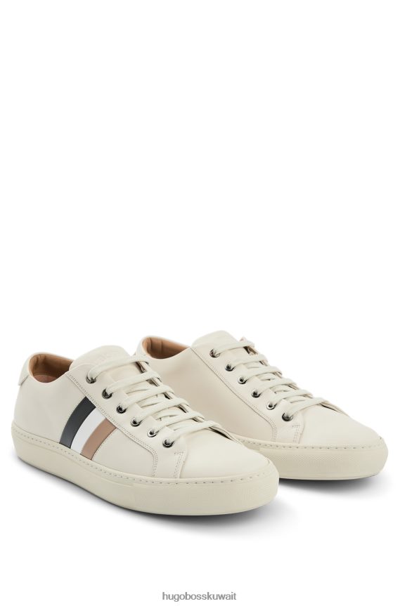 4TFNJN5049 أبيض Hugo Boss حذاء رياضي من الجلد الأبيض الإيطالي الصنع مع شريط هوغو المميز