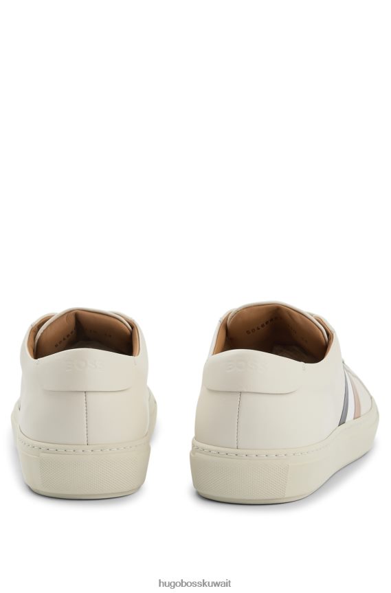 4TFNJN5049 أبيض Hugo Boss حذاء رياضي من الجلد الأبيض الإيطالي الصنع مع شريط هوغو المميز