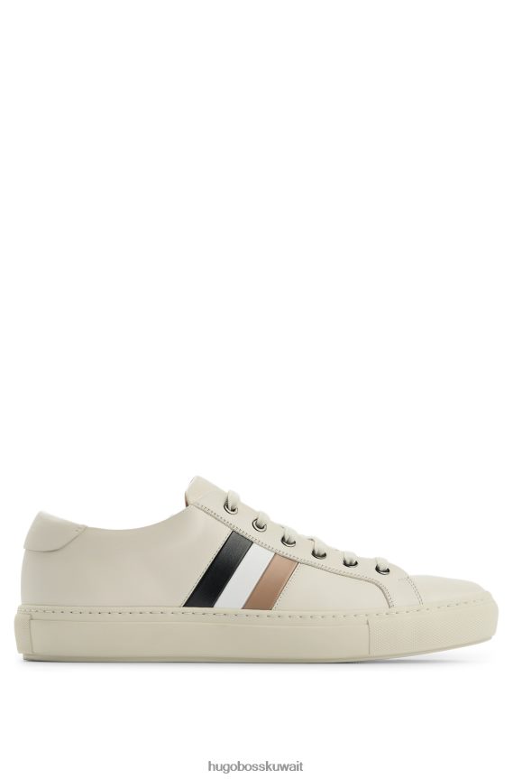 4TFNJN5049 أبيض Hugo Boss حذاء رياضي من الجلد الأبيض الإيطالي الصنع مع شريط هوغو المميز