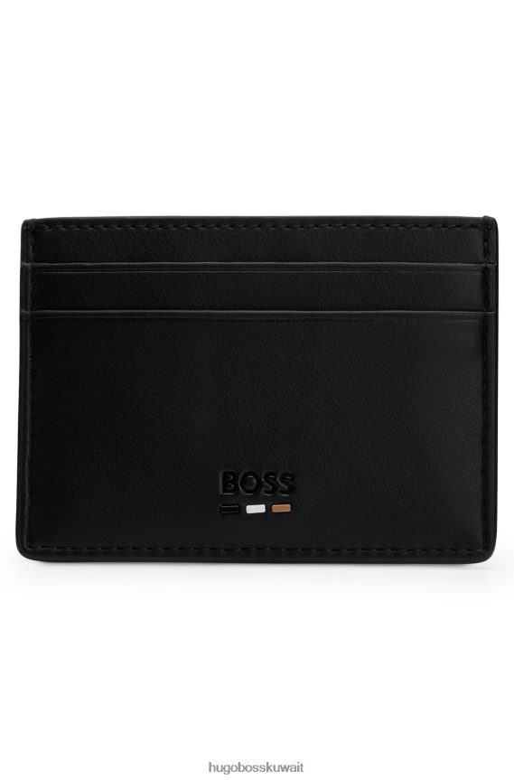 4TFNJN5053 أسود Hugo Boss حامل بطاقات هوغو من الجلد الصناعي مع شريط مميز باللون الأسود
