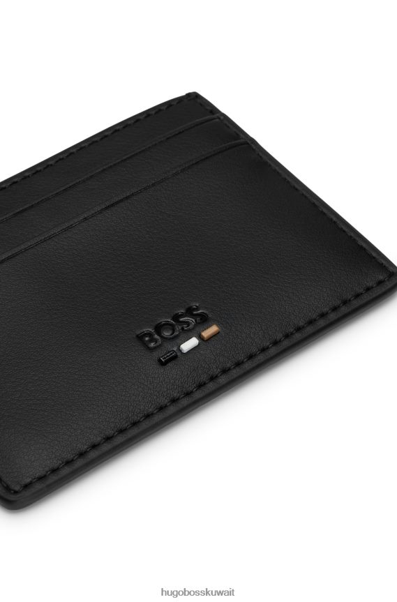 4TFNJN5053 أسود Hugo Boss حامل بطاقات هوغو من الجلد الصناعي مع شريط مميز باللون الأسود