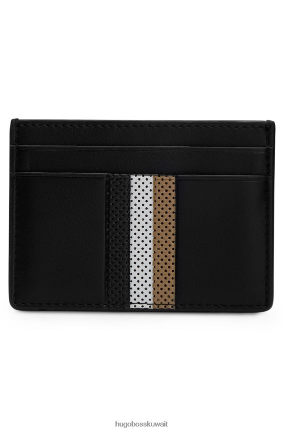 4TFNJN5053 أسود Hugo Boss حامل بطاقات هوغو من الجلد الصناعي مع شريط مميز باللون الأسود