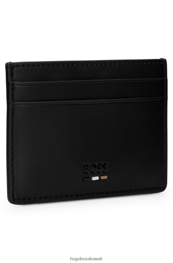 4TFNJN5053 أسود Hugo Boss حامل بطاقات هوغو من الجلد الصناعي مع شريط مميز باللون الأسود