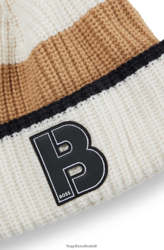 4TFNJN5057 منقوشة Hugo Boss قبعة صغيرة منقوشة من مزيج صوف هوغو مع رقعة مونوغرام