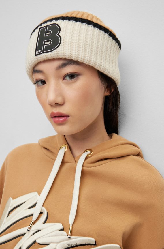 4TFNJN5057 منقوشة Hugo Boss قبعة صغيرة منقوشة من مزيج صوف هوغو مع رقعة مونوغرام