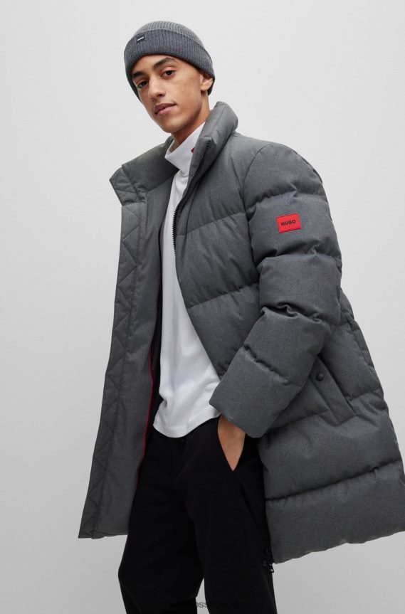 4TFNJN5058 رمادي Hugo Boss قبعة صياد السمك المضلعة باللون الرمادي من Hugo مع ملصق الشعار من خيوط ناعمة