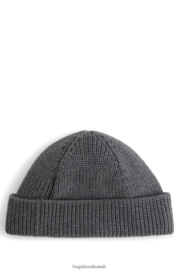 4TFNJN5058 رمادي Hugo Boss قبعة صياد السمك المضلعة باللون الرمادي من Hugo مع ملصق الشعار من خيوط ناعمة