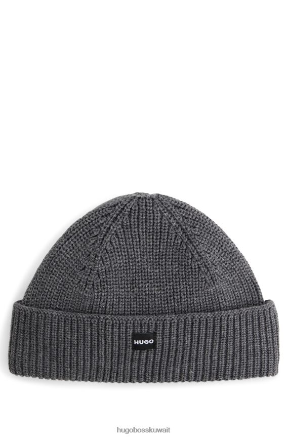 4TFNJN5058 رمادي Hugo Boss قبعة صياد السمك المضلعة باللون الرمادي من Hugo مع ملصق الشعار من خيوط ناعمة